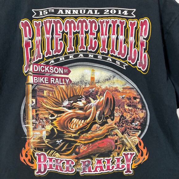 Black T-shirt Motorcycle Rally USA 2014 Fayetteville Arkansas Hog Biker - Picture 3 of 6